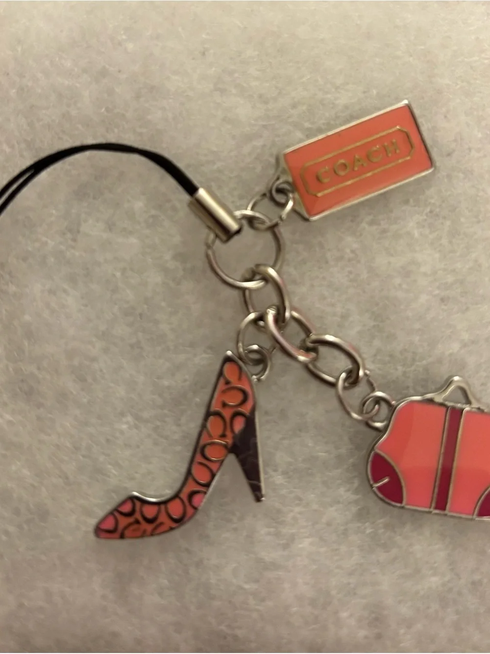 Coach Pink Enamel Shoe, Purse & Logo Key/Phone/Bag Charm